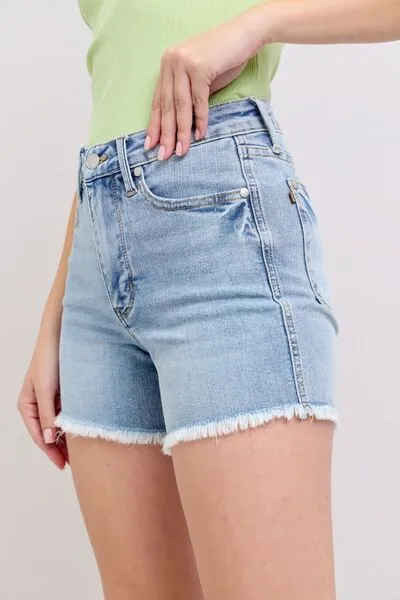 Judy Blue Tummy Control Raw Hem Denim Shorts