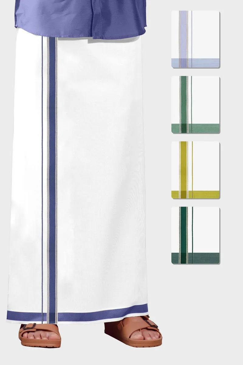 Julian Yadav - Light Blue Smooth Cotton Double Layered Dhoti With Fancy Borders | Uathayam
