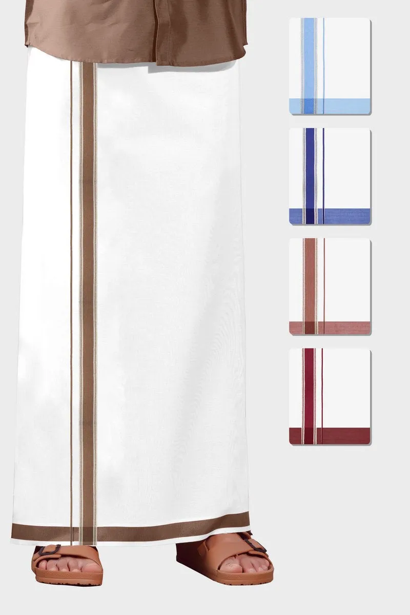 Julian Yadav - Light Blue Smooth Cotton Double Layered Dhoti With Fancy Borders | Uathayam