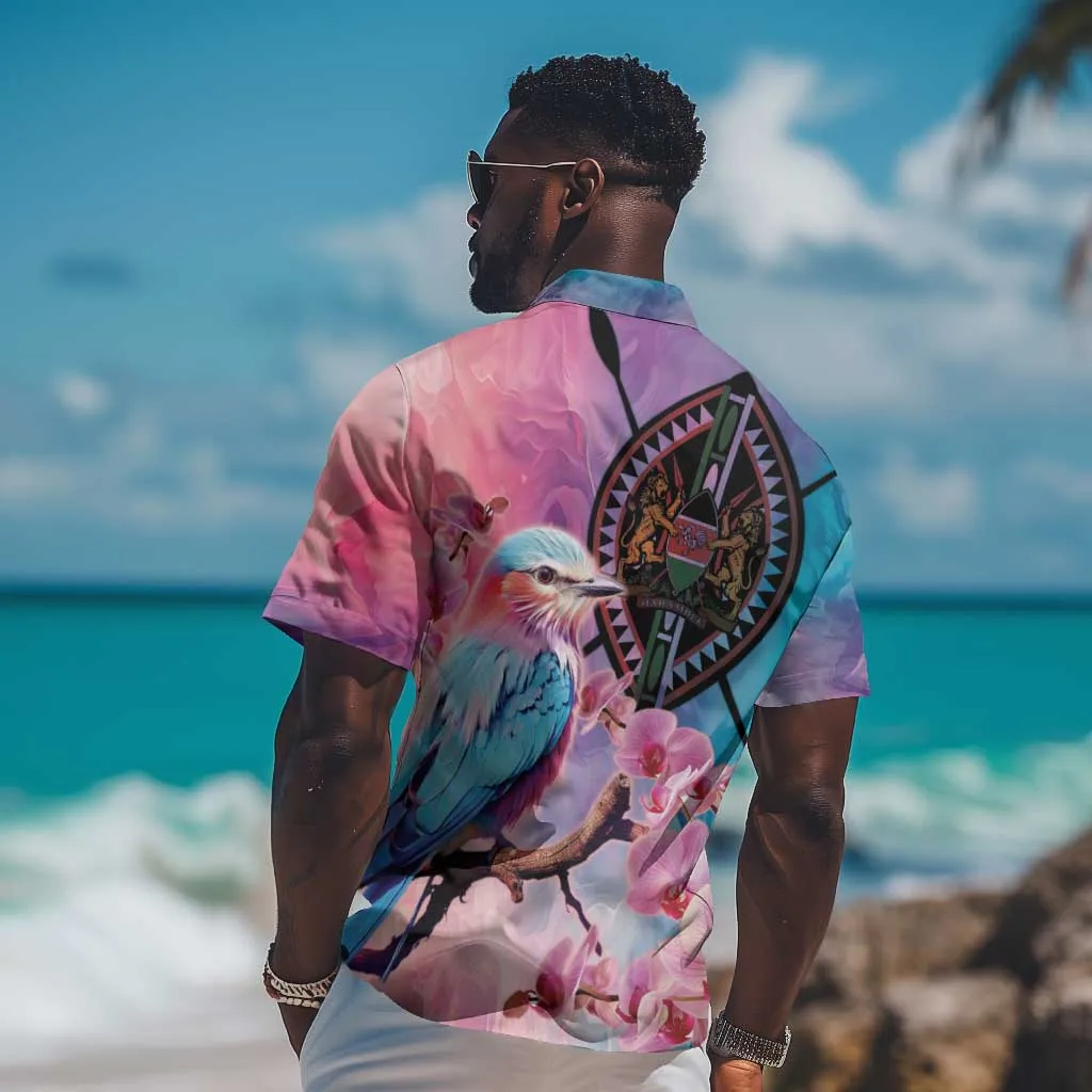 Kenya Lilac-Breasted Roller Hawaiian Shirt Coat Of Arms Mix Orchid LT14