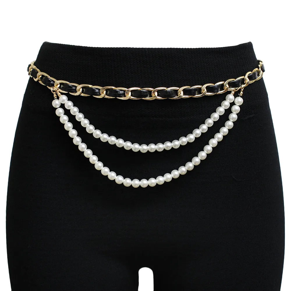 KM1011-Pearl Layered Chain Belt