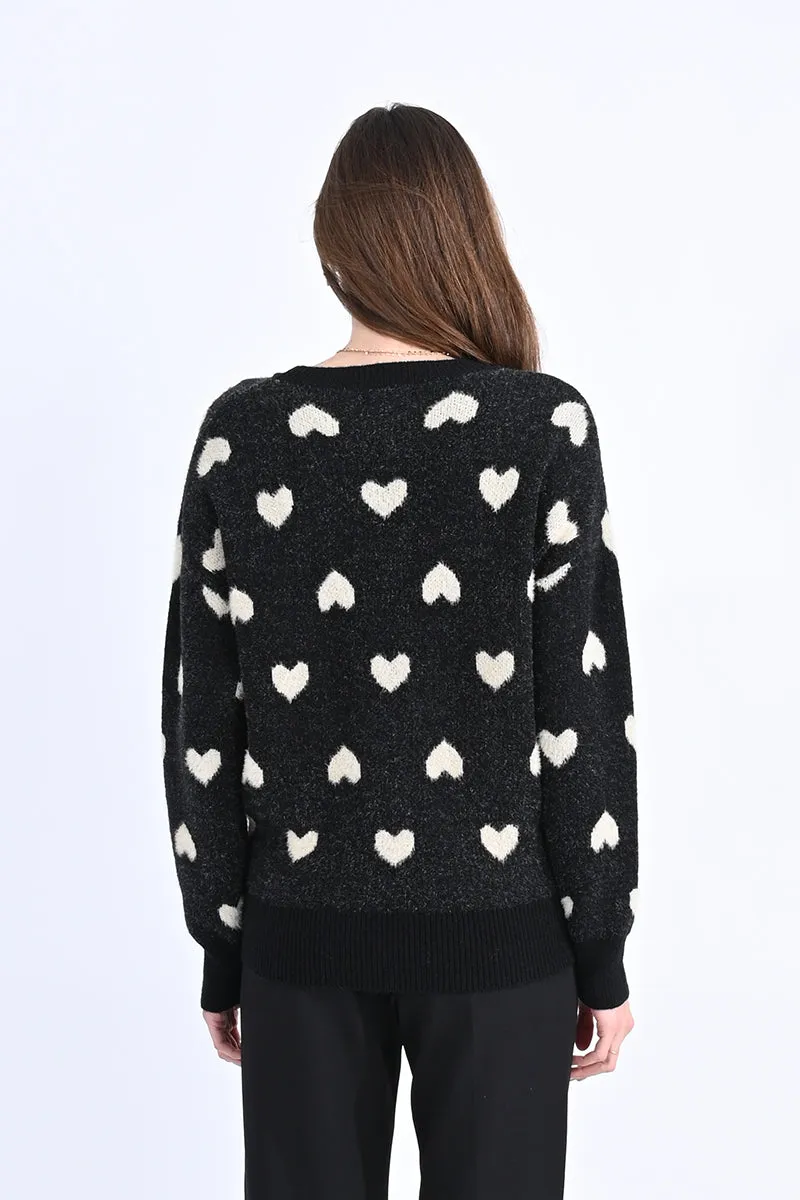 Ladies Heart Patterned Knitted Sweater