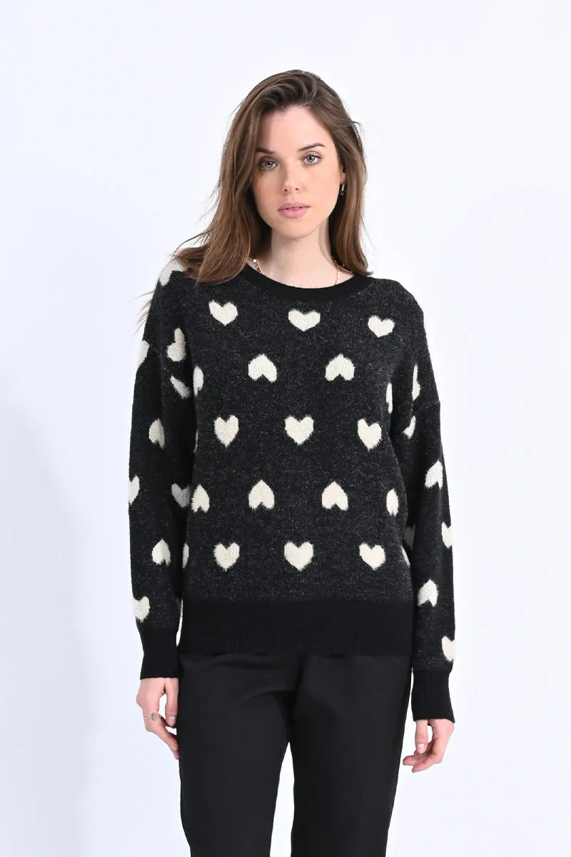 Ladies Heart Patterned Knitted Sweater