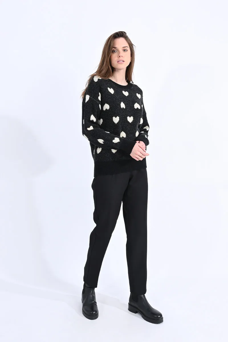 Ladies Heart Patterned Knitted Sweater