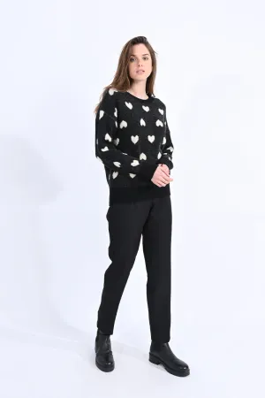 Ladies Heart Patterned Knitted Sweater