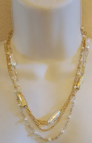 Layered Pearl & Gold Necklace