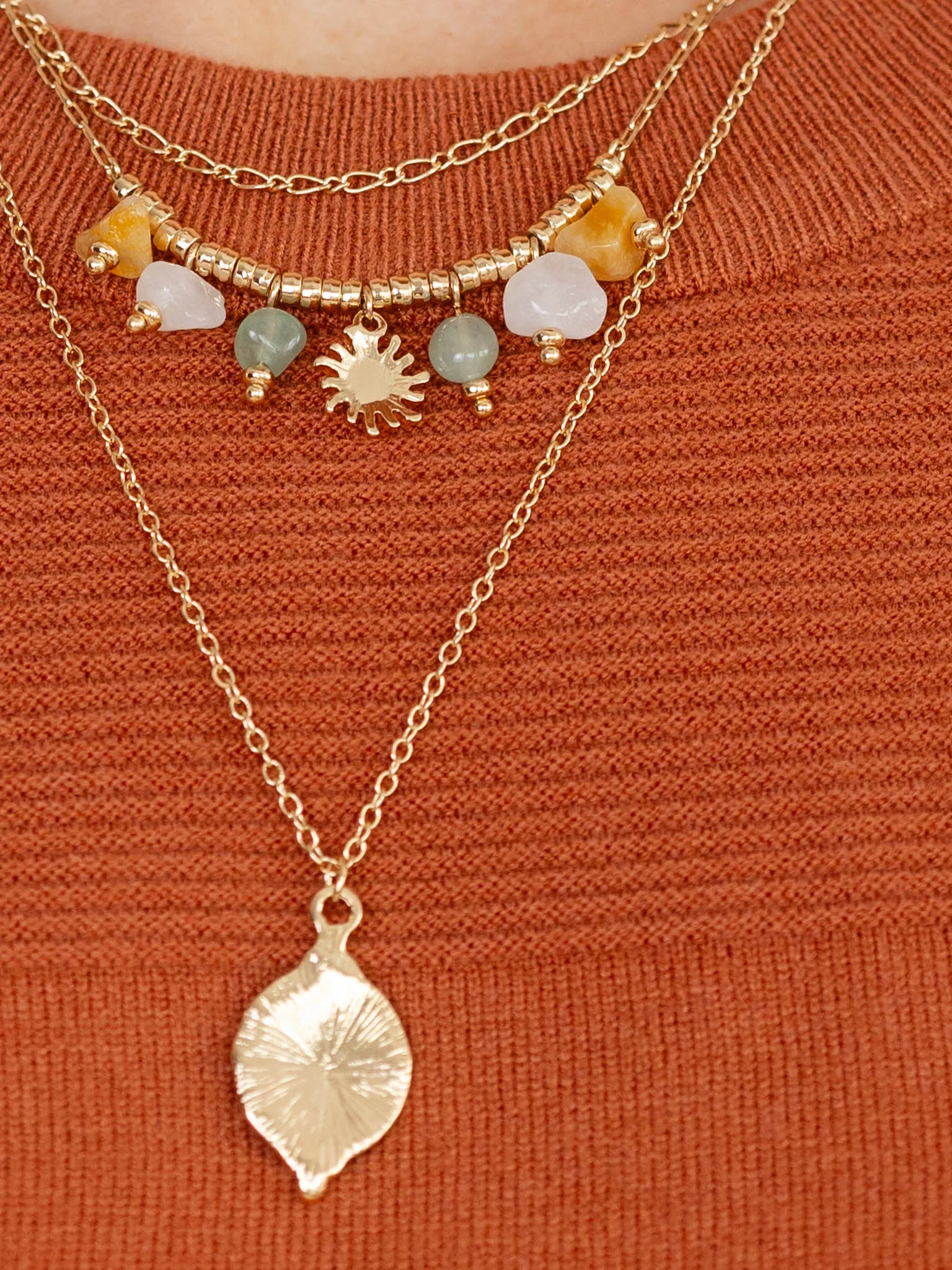 Layered Stone   Chain Necklace