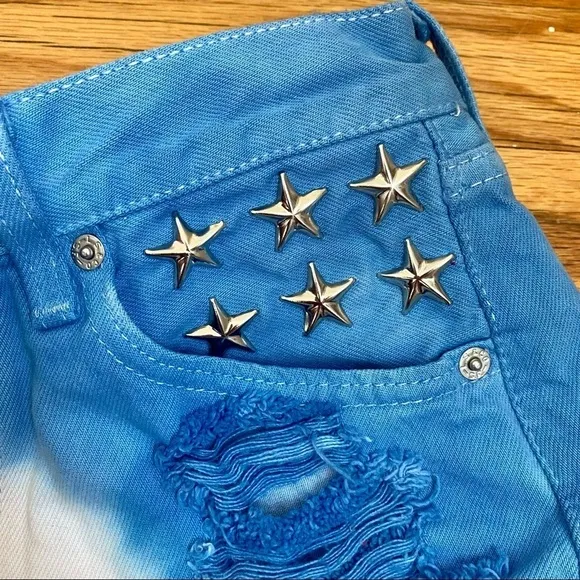 Levi's 501 High-Rise Tie-Dye Denim Shorts - Red White Blue with Star Studs