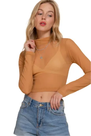 Long Sleeve Mock Neck Mesh Top