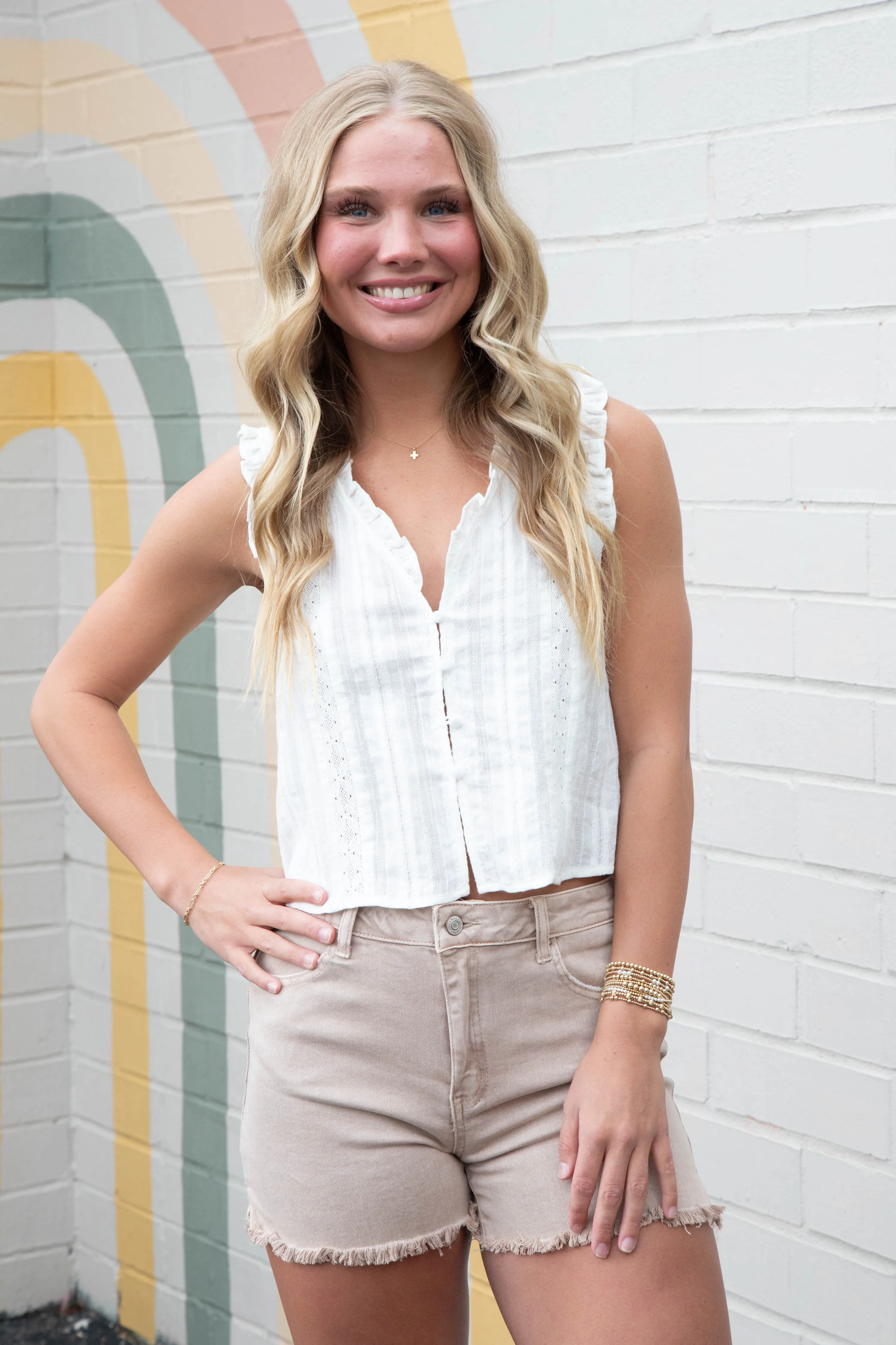 Luciana Acid Washed Frayed Shorts, Ash Mocha