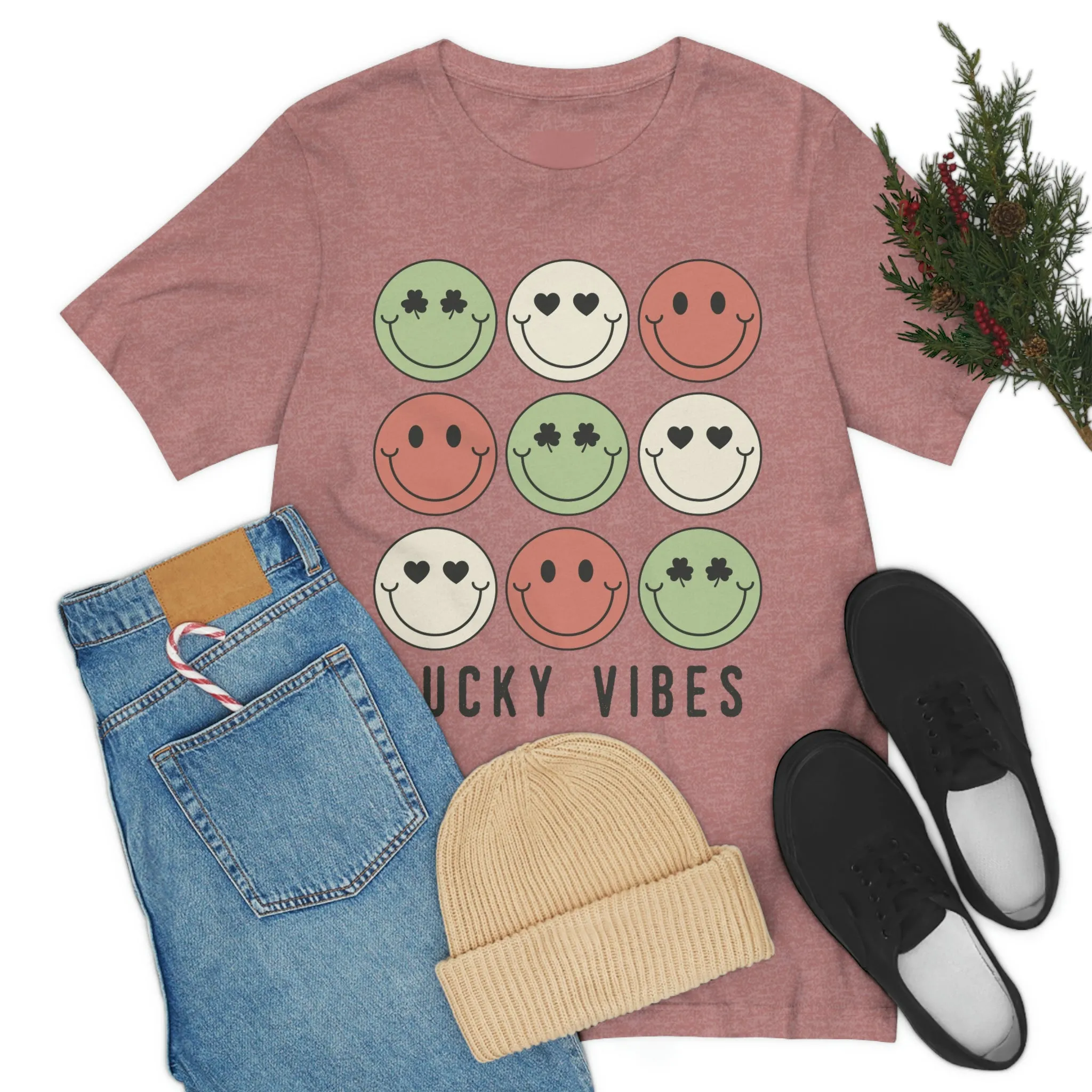 Lucky Vibes St. Patrick's Day Smiley Faces Unisex Jersey Short Sleeve Tee