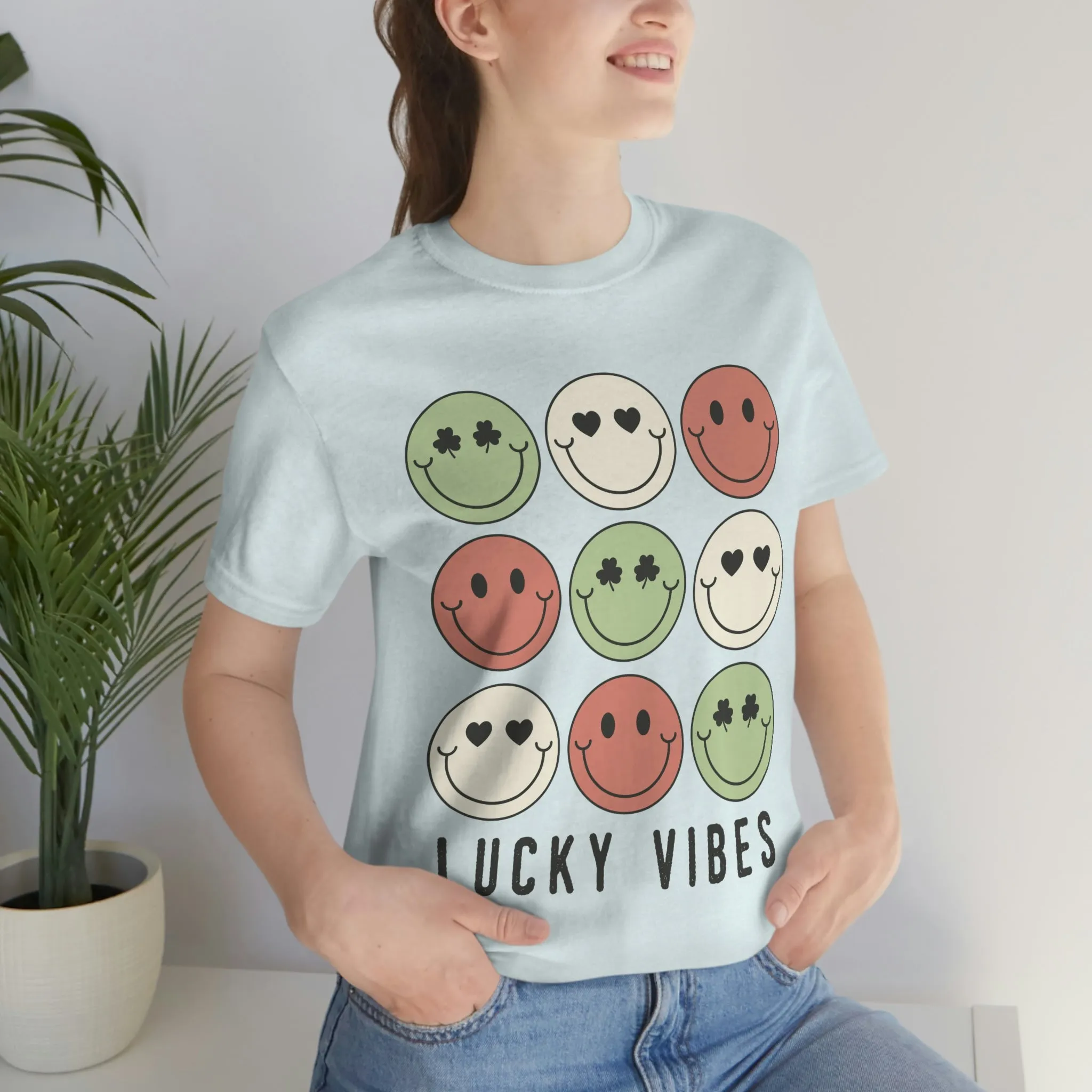 Lucky Vibes St. Patrick's Day Smiley Faces Unisex Jersey Short Sleeve Tee