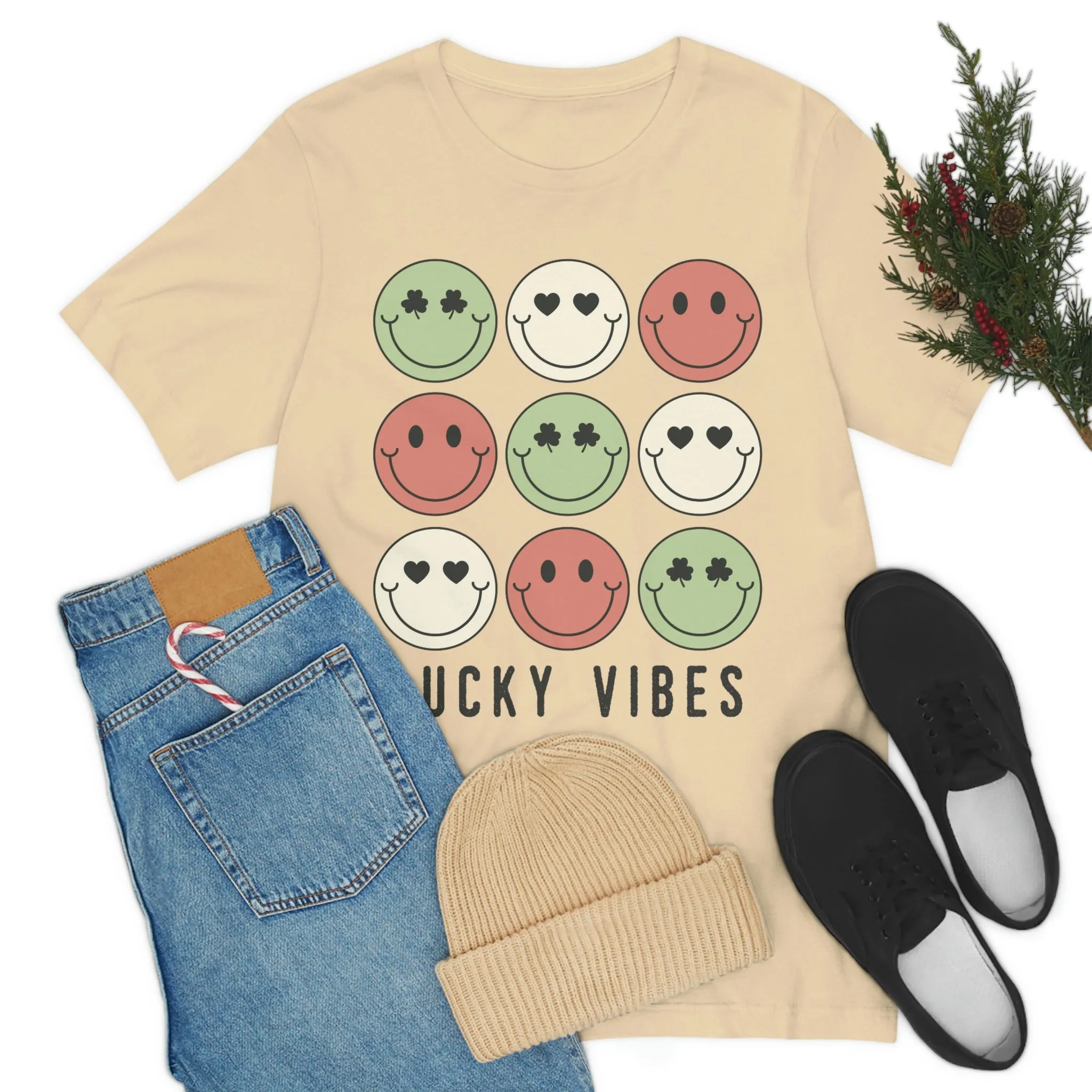 Lucky Vibes St. Patrick's Day Smiley Faces Unisex Jersey Short Sleeve Tee