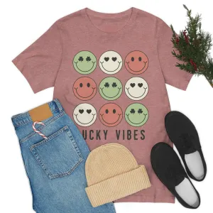 Lucky Vibes St. Patrick's Day Smiley Faces Unisex Jersey Short Sleeve Tee