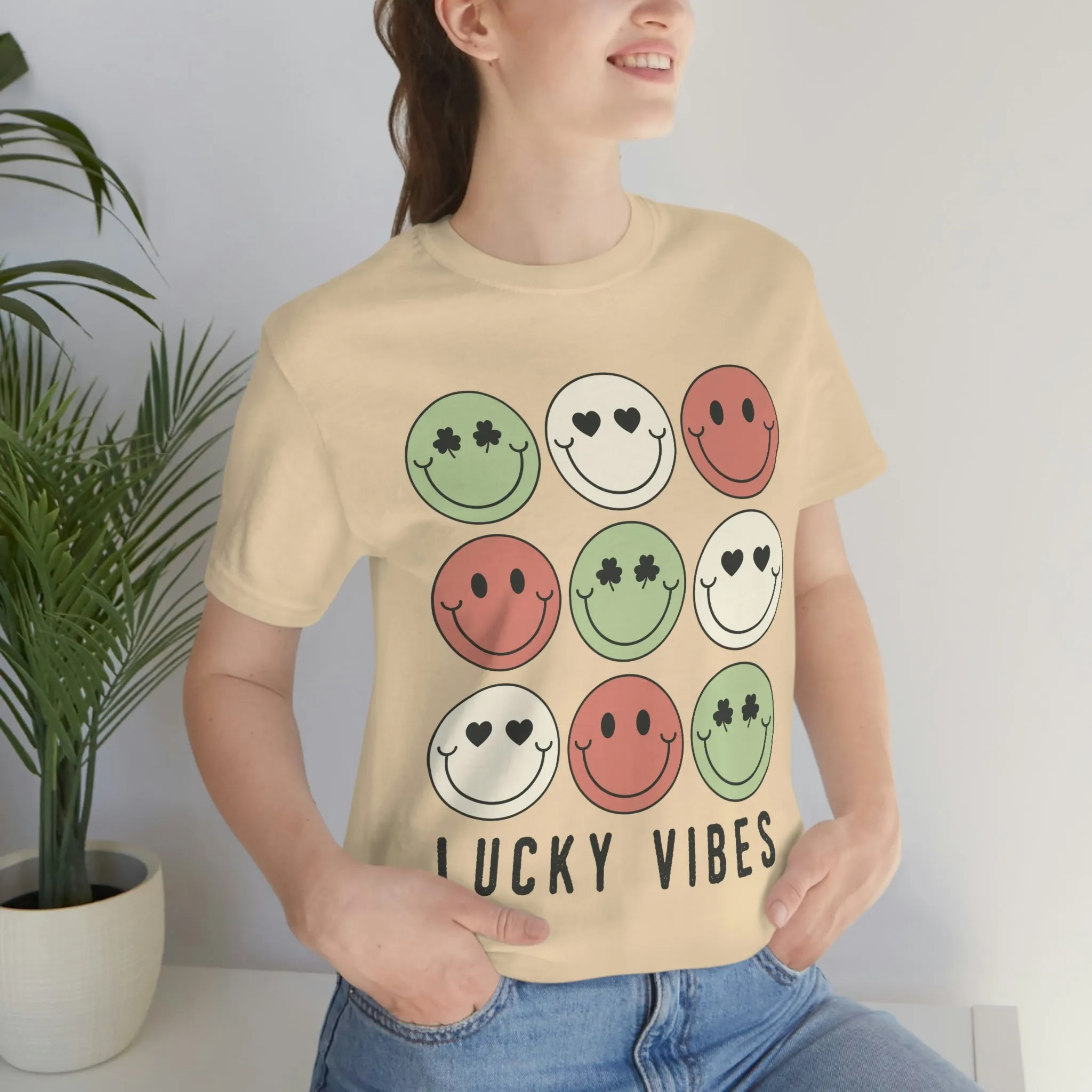 Lucky Vibes St. Patrick's Day Smiley Faces Unisex Jersey Short Sleeve Tee
