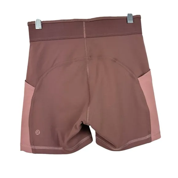 LULULEMON Logo Waistband Everlux Train Short 4” Spellout Mauve Pink Rose Size 6