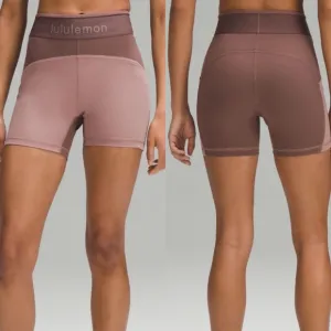 LULULEMON Logo Waistband Everlux Train Short 4” Spellout Mauve Pink Rose Size 6
