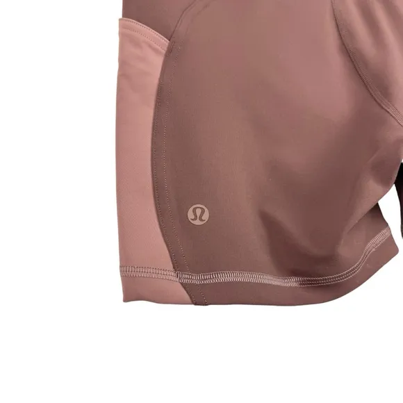 LULULEMON Logo Waistband Everlux Train Short 4” Spellout Mauve Pink Rose Size 6