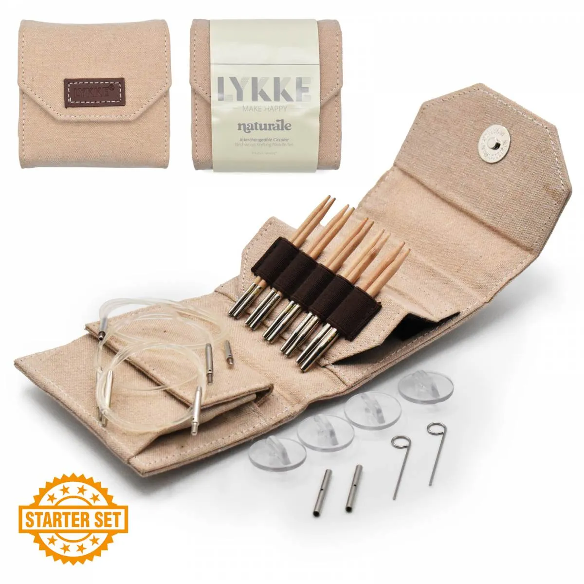 Lykke Naturale Case/Birchwood Needle Interchangeable Knitting Needle Set - 3.5 inch Needles