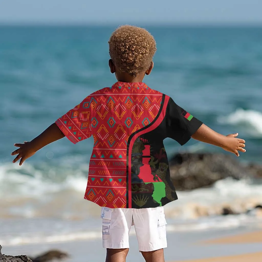 Malawi Patterns African Kid Hawaiian Shirt Blended with Flag Colors and National Emblem TS04