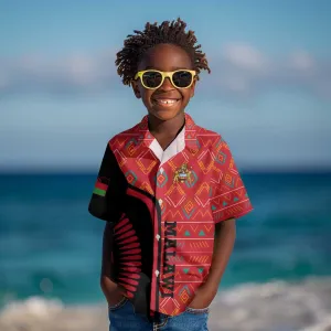 Malawi Patterns African Kid Hawaiian Shirt Blended with Flag Colors and National Emblem TS04