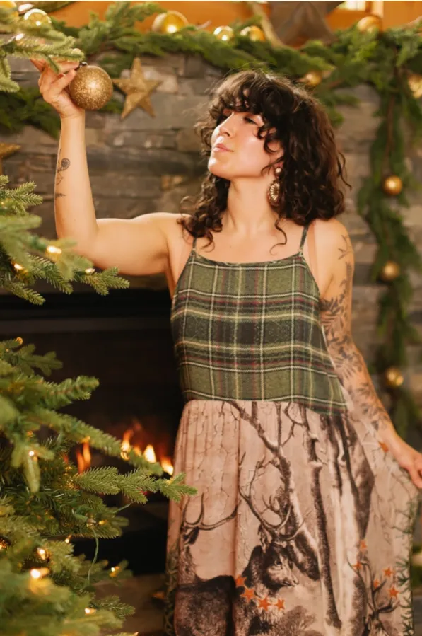 Market of Stars - Winter Wish Christmas Plaid Bohéme Slip Dress with Deer