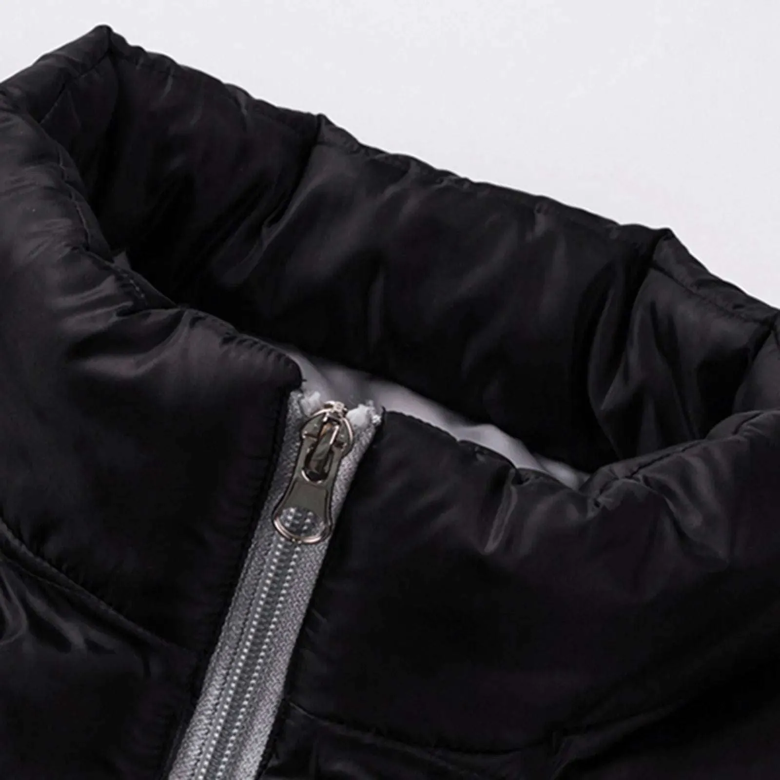Men's Black Warm Lightweight Down Jacket – Winter Zipper Stand Collar Slim Fit Cotton-Padded Coat