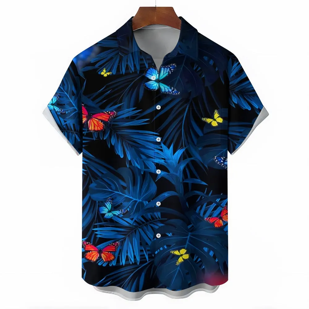 Men's Hawaiian Butterfly Floral Print Short Sleeve Shirt 2412000431