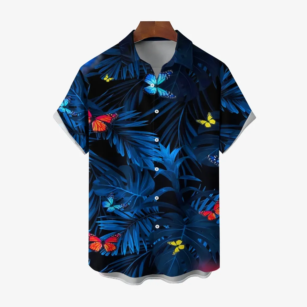 Men's Hawaiian Butterfly Floral Print Short Sleeve Shirt 2412000431