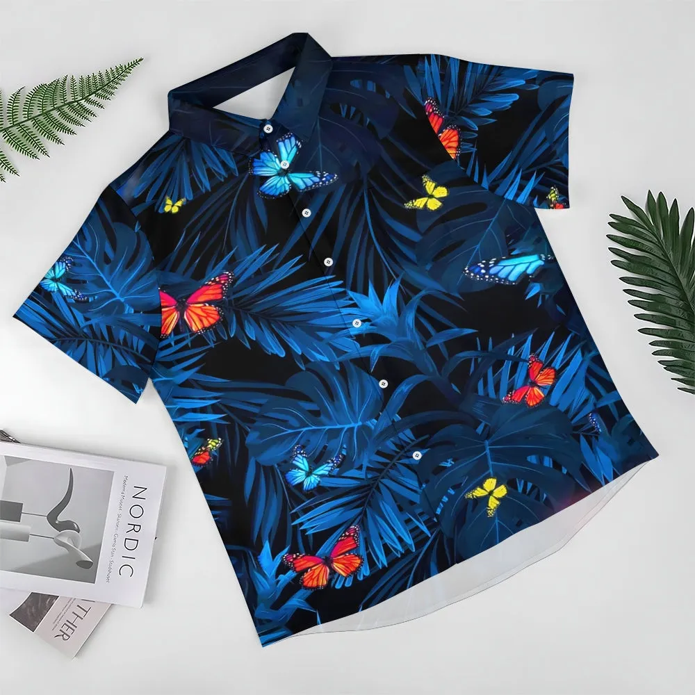 Men's Hawaiian Butterfly Floral Print Short Sleeve Shirt 2412000431