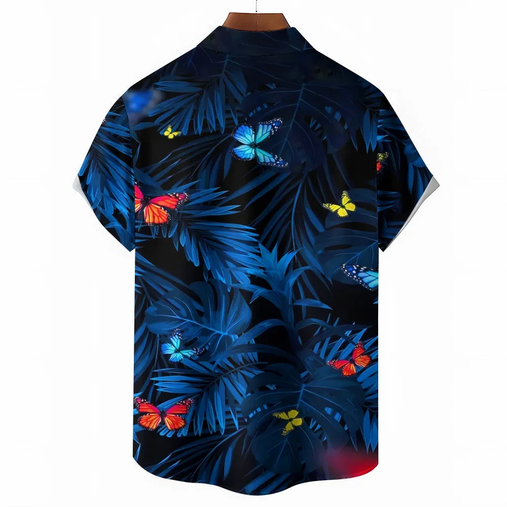 Men's Hawaiian Butterfly Floral Print Short Sleeve Shirt 2412000431
