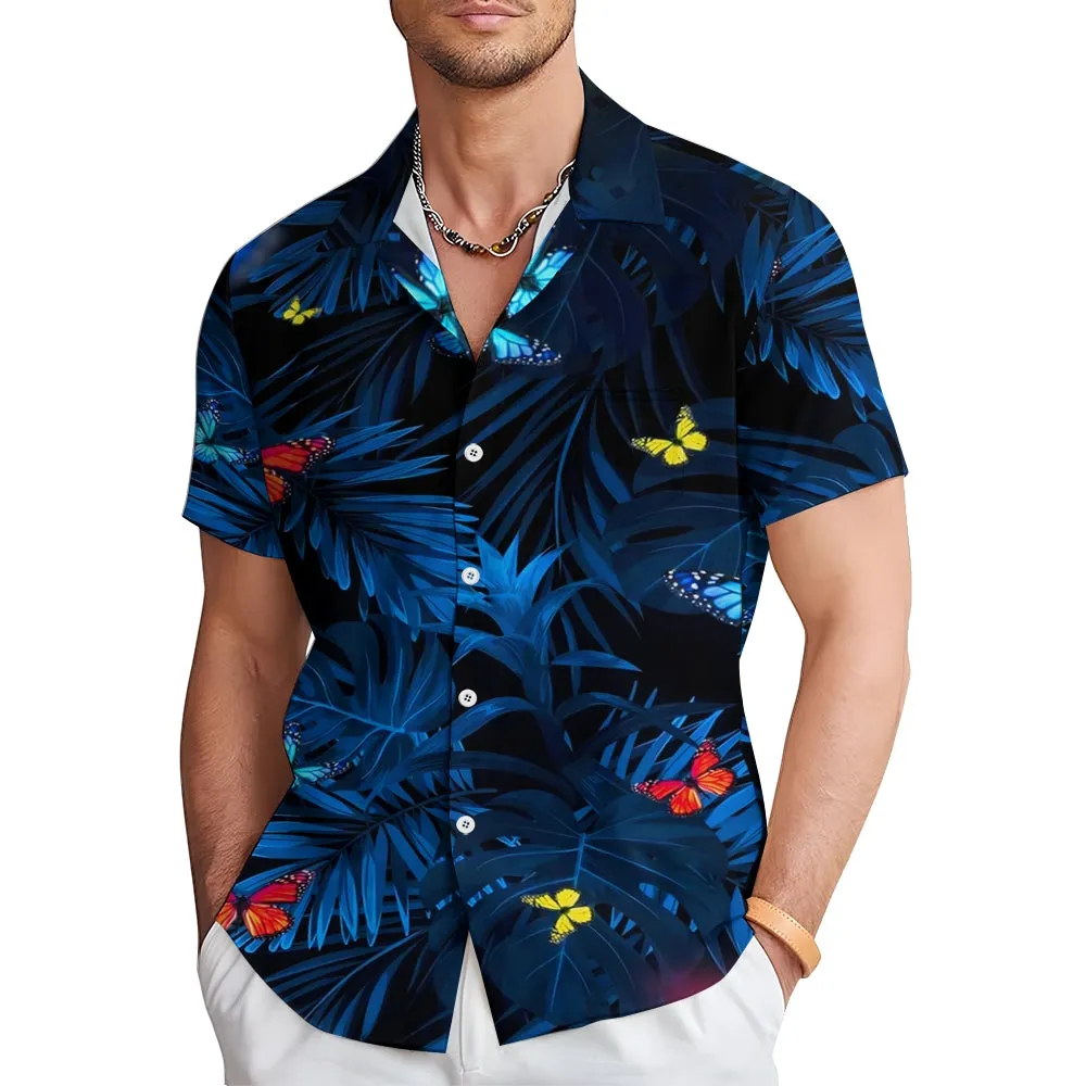 Men's Hawaiian Butterfly Floral Print Short Sleeve Shirt 2412000431