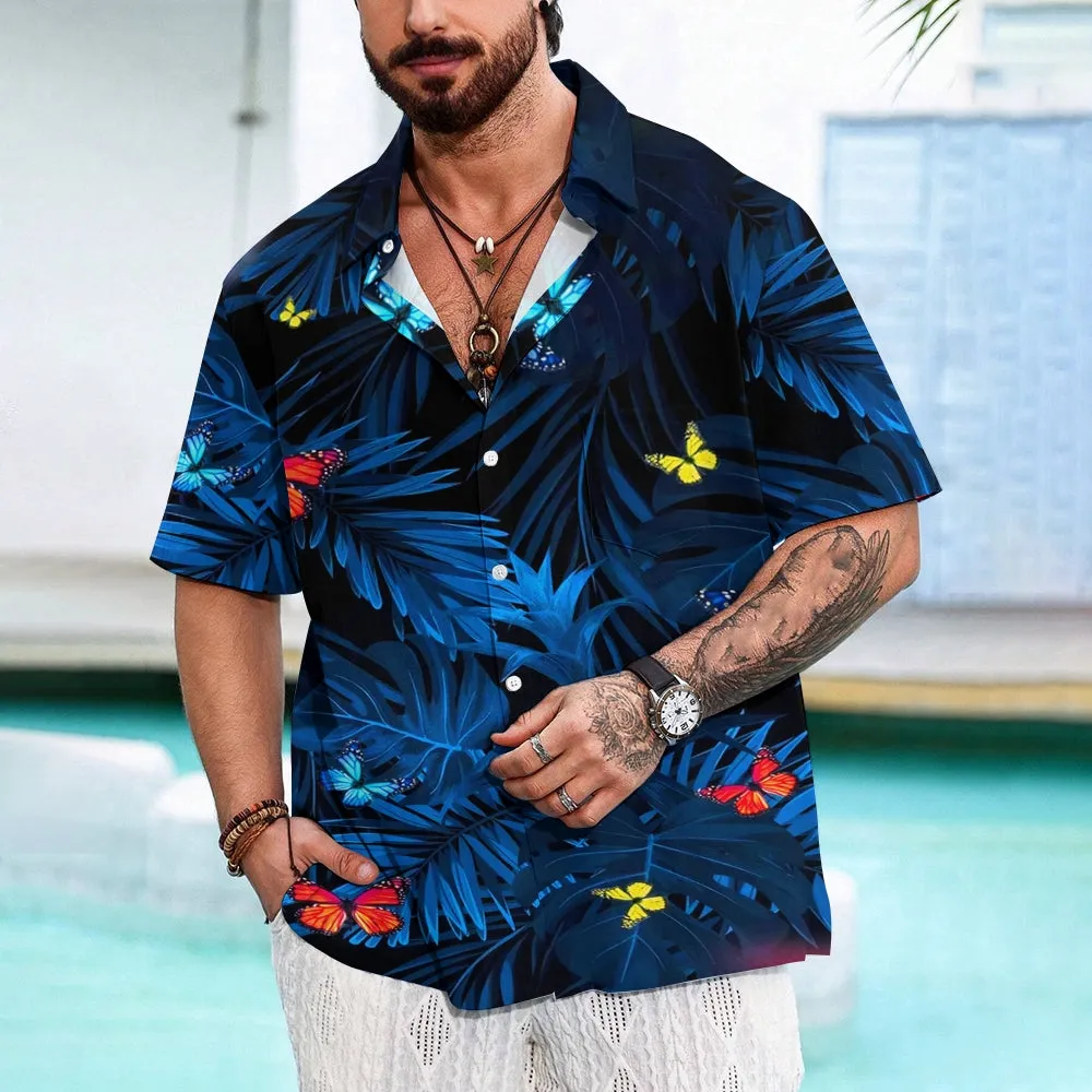 Men's Hawaiian Butterfly Floral Print Short Sleeve Shirt 2412000431