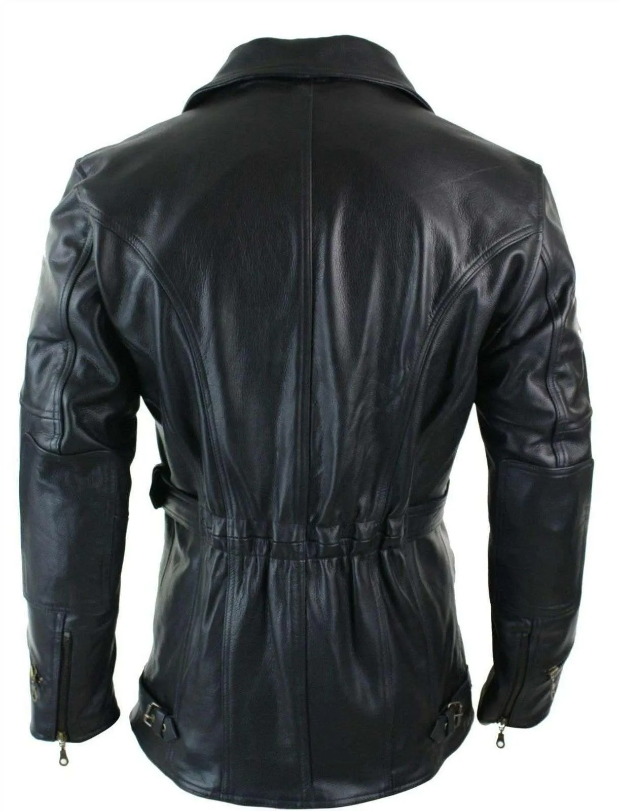 Men's Leather Coat with adjustable belt and cross zip. Short leather jackets for mens