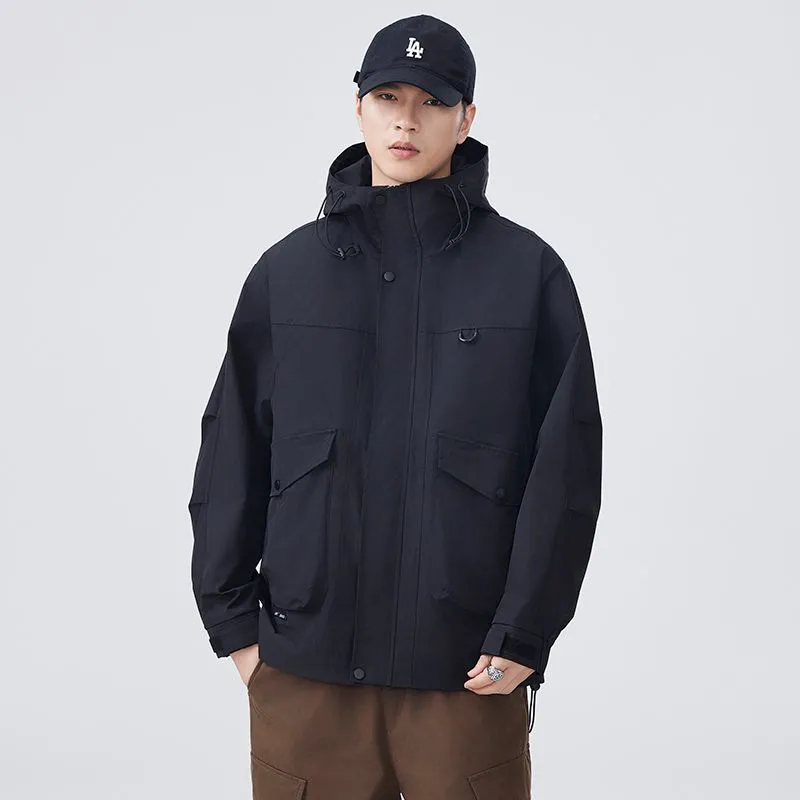 Men's Windproof Raincoat with Flap Pockets and Easy-to-Clean Fabric