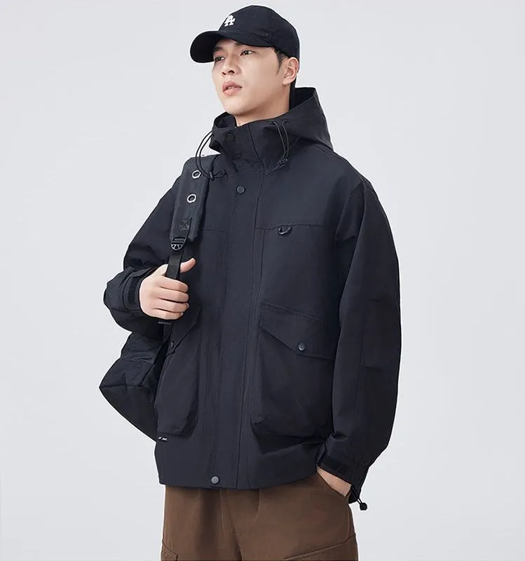 Men's Windproof Raincoat with Flap Pockets and Easy-to-Clean Fabric