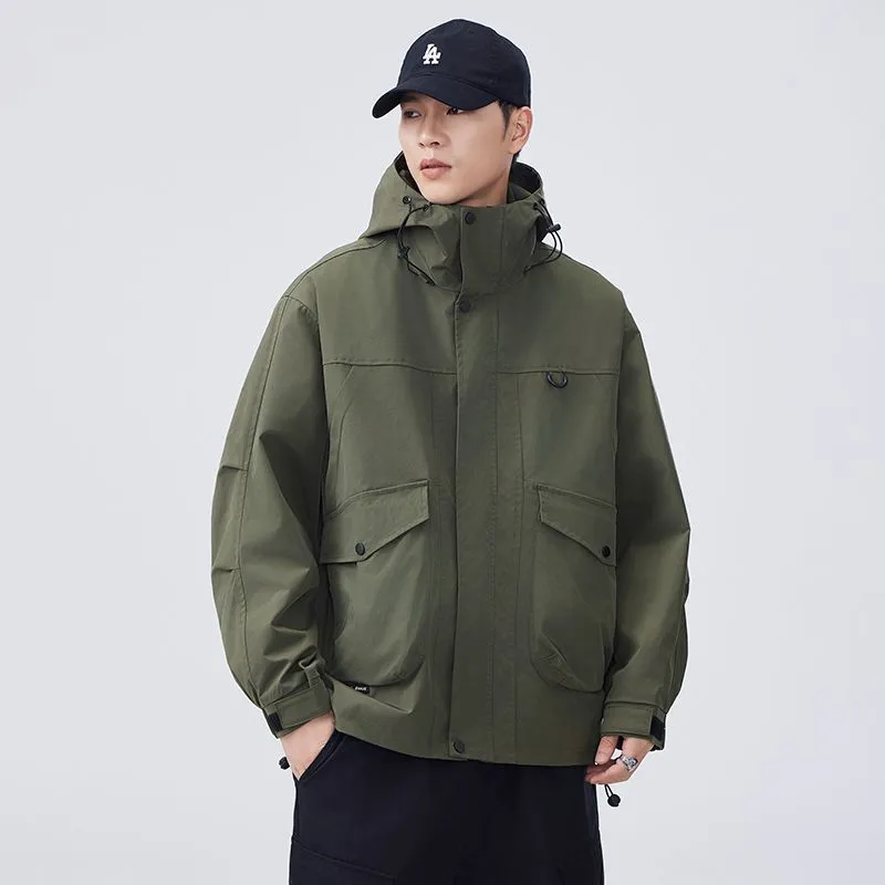 Men's Windproof Raincoat with Flap Pockets and Easy-to-Clean Fabric