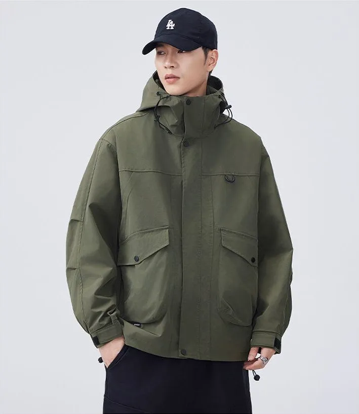 Men's Windproof Raincoat with Flap Pockets and Easy-to-Clean Fabric