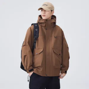 Men's Windproof Raincoat with Flap Pockets and Easy-to-Clean Fabric