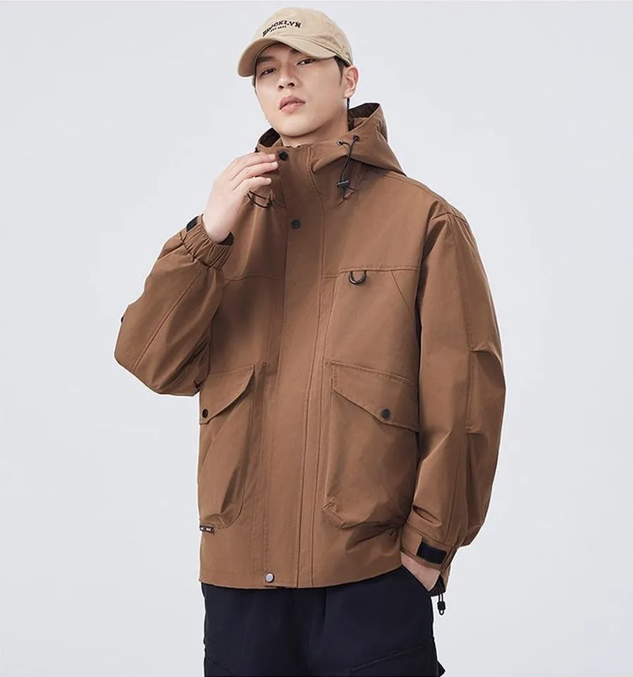 Men's Windproof Raincoat with Flap Pockets and Easy-to-Clean Fabric