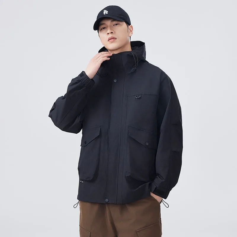 Men's Windproof Raincoat with Flap Pockets and Easy-to-Clean Fabric