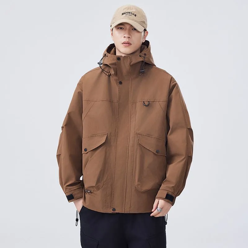 Men's Windproof Raincoat with Flap Pockets and Easy-to-Clean Fabric