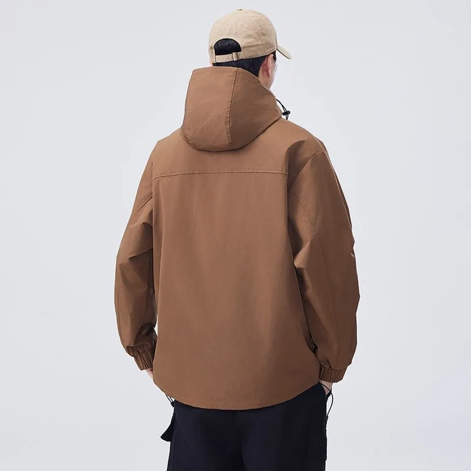 Men's Windproof Raincoat with Flap Pockets and Easy-to-Clean Fabric