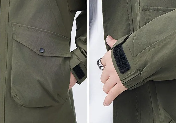 Men's Windproof Raincoat with Flap Pockets and Easy-to-Clean Fabric