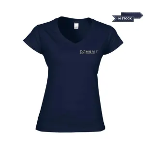 Merit Softstyle Women's V-Neck T-Shirt - Navy