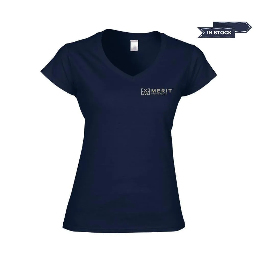 Merit Softstyle Women's V-Neck T-Shirt - Navy