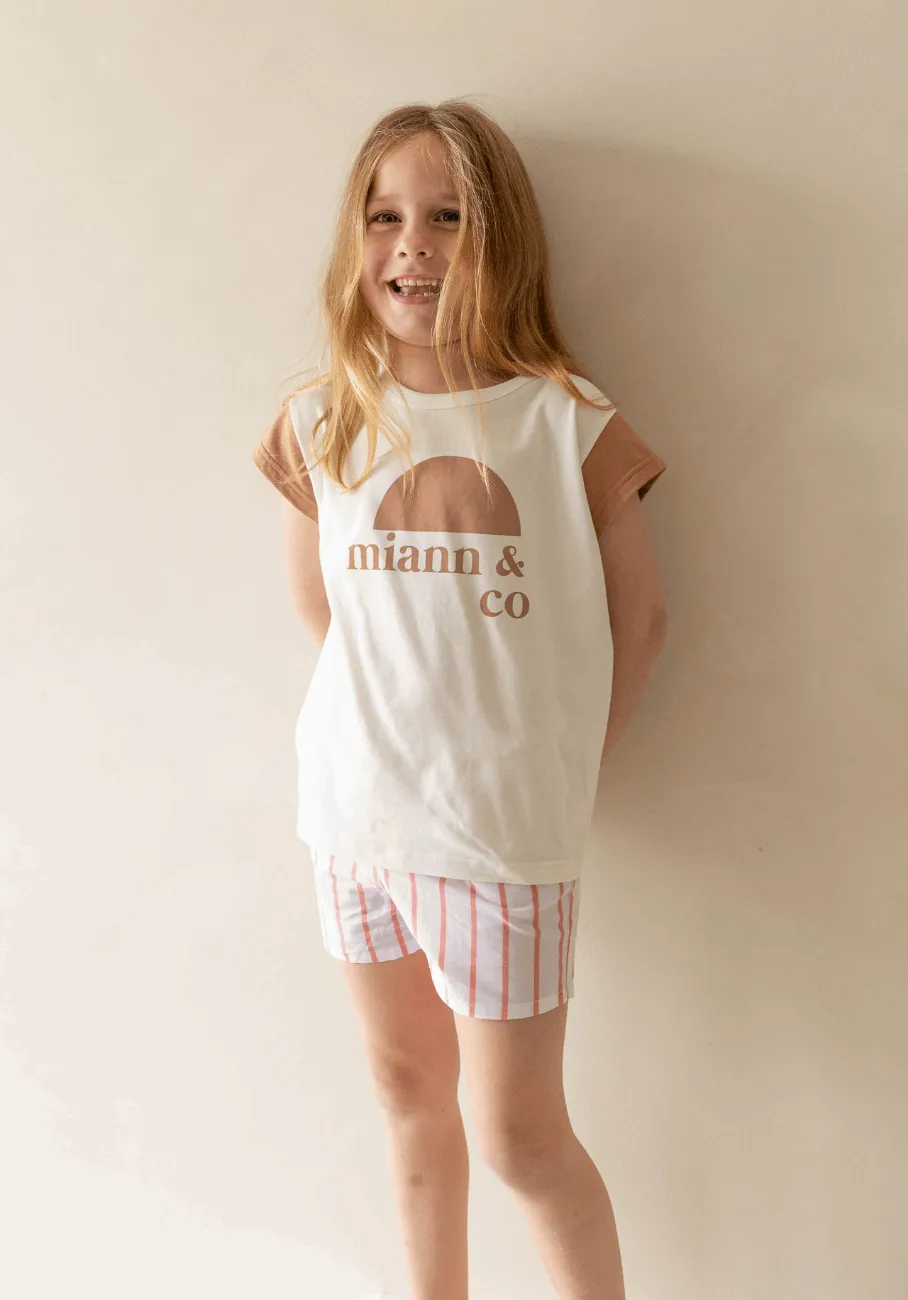 Miann & Co Kids - Elastic Waist Shorts - Tomato Stripe