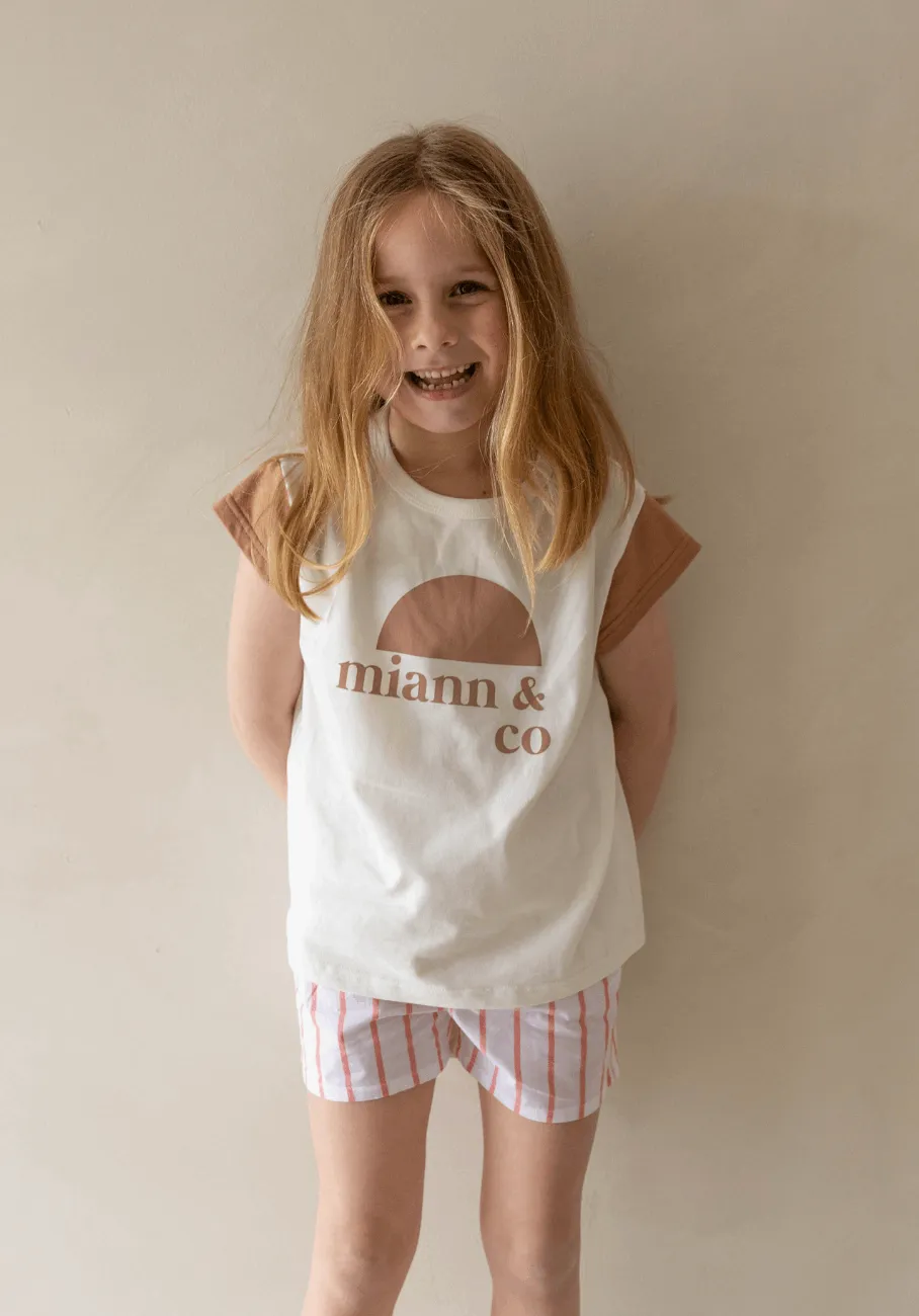 Miann & Co Kids - Elastic Waist Shorts - Tomato Stripe