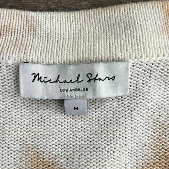 MICHAEL STARS Rylie Tie Dye Cardigan Medium Relaxed Neutral Beige Boho Workwear