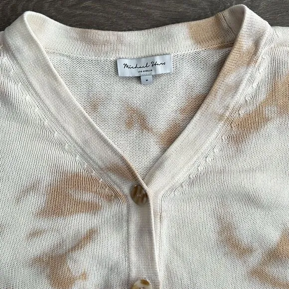 MICHAEL STARS Rylie Tie Dye Cardigan Medium Relaxed Neutral Beige Boho Workwear